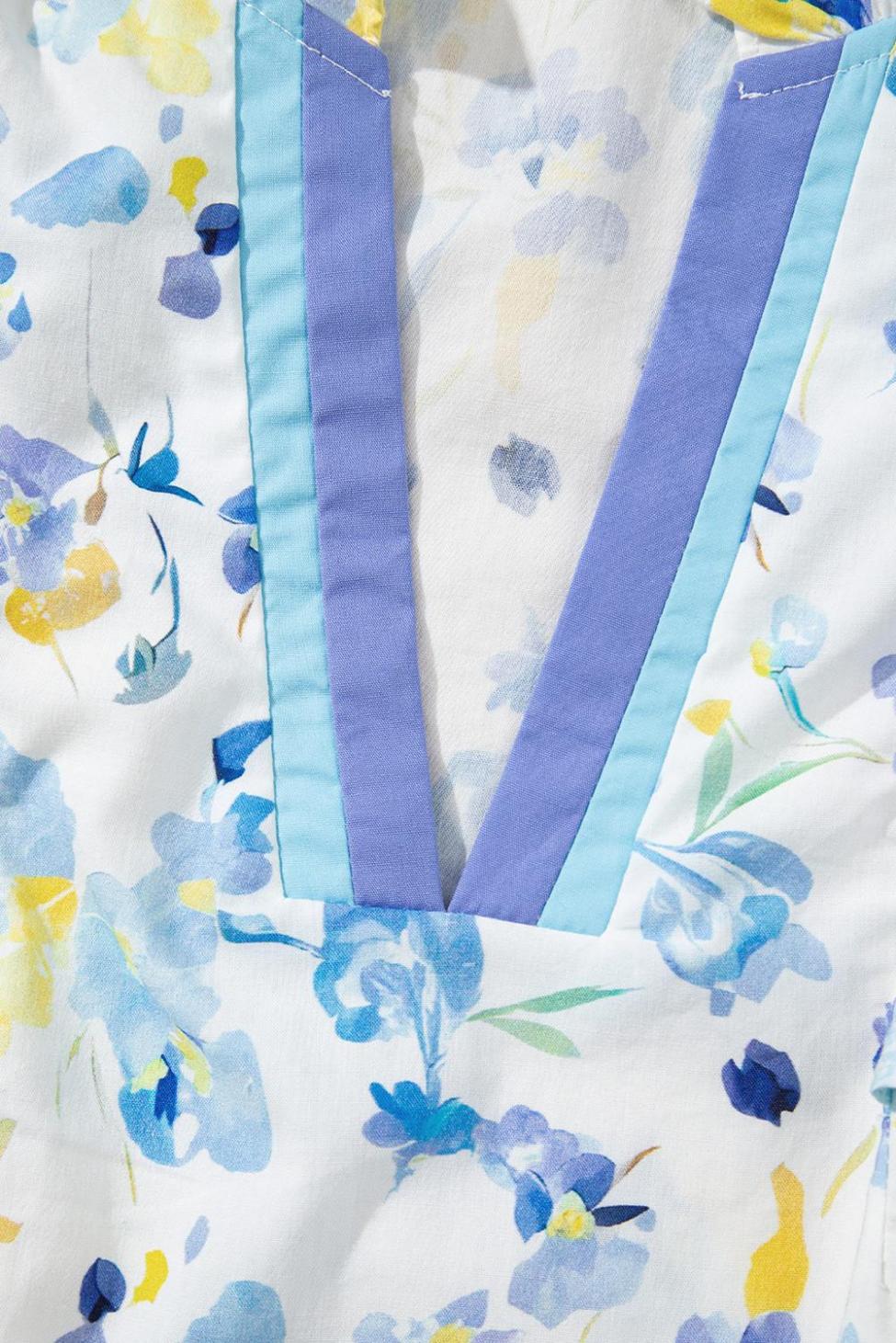 Blouses | Sky Blue Floral Print Frilled Notch V Neck Ruffle Blouse - Women