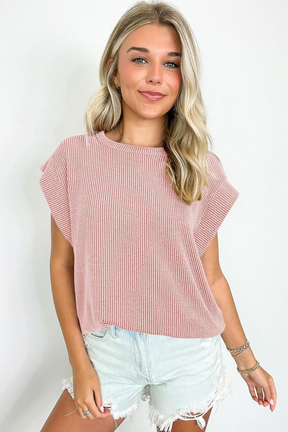 T Shirts | Sepia Rose Twisted Ribbed Textured Plain T Shirt - Women