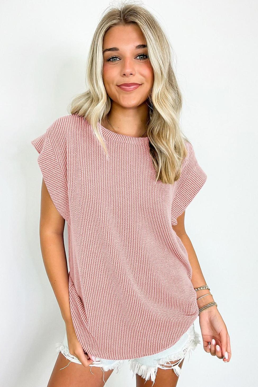 T Shirts | Sepia Rose Twisted Ribbed Textured Plain T Shirt - Women