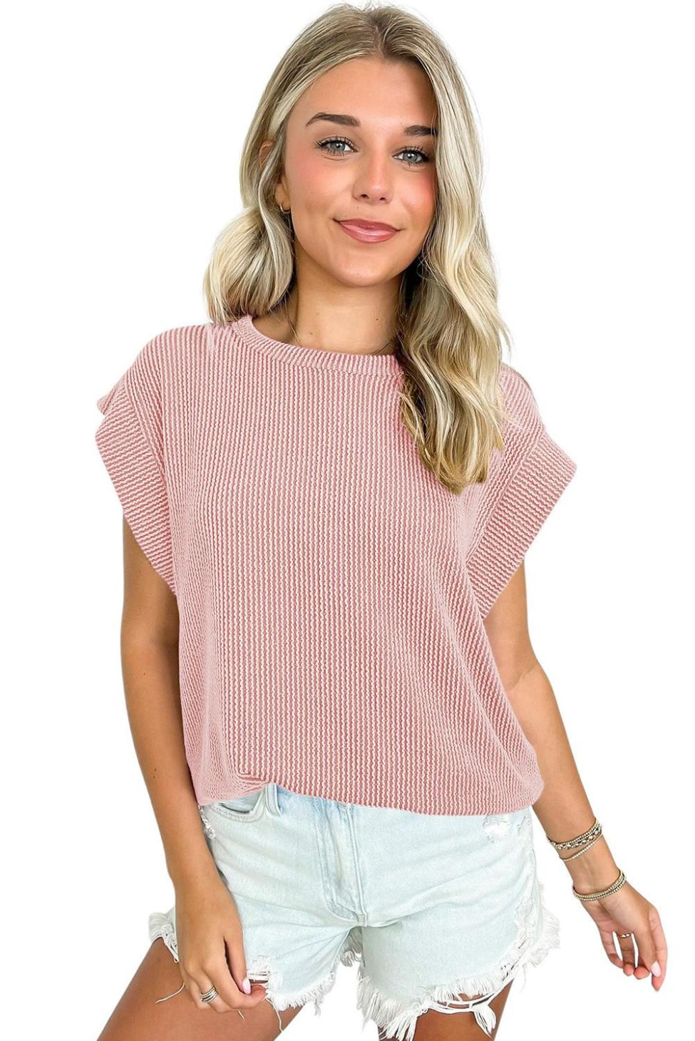 T Shirts | Sepia Rose Twisted Ribbed Textured Plain T Shirt - Women