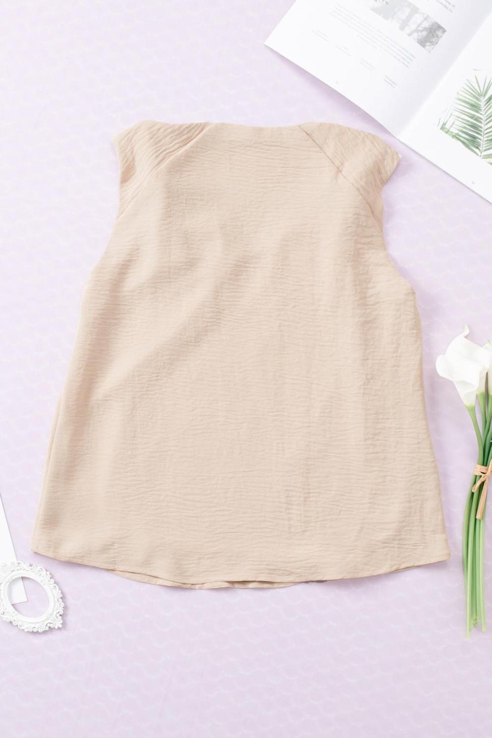 Sleeveless Tops | Apricot Plain V Neck Casual Knotted Shoulder Vest - Women