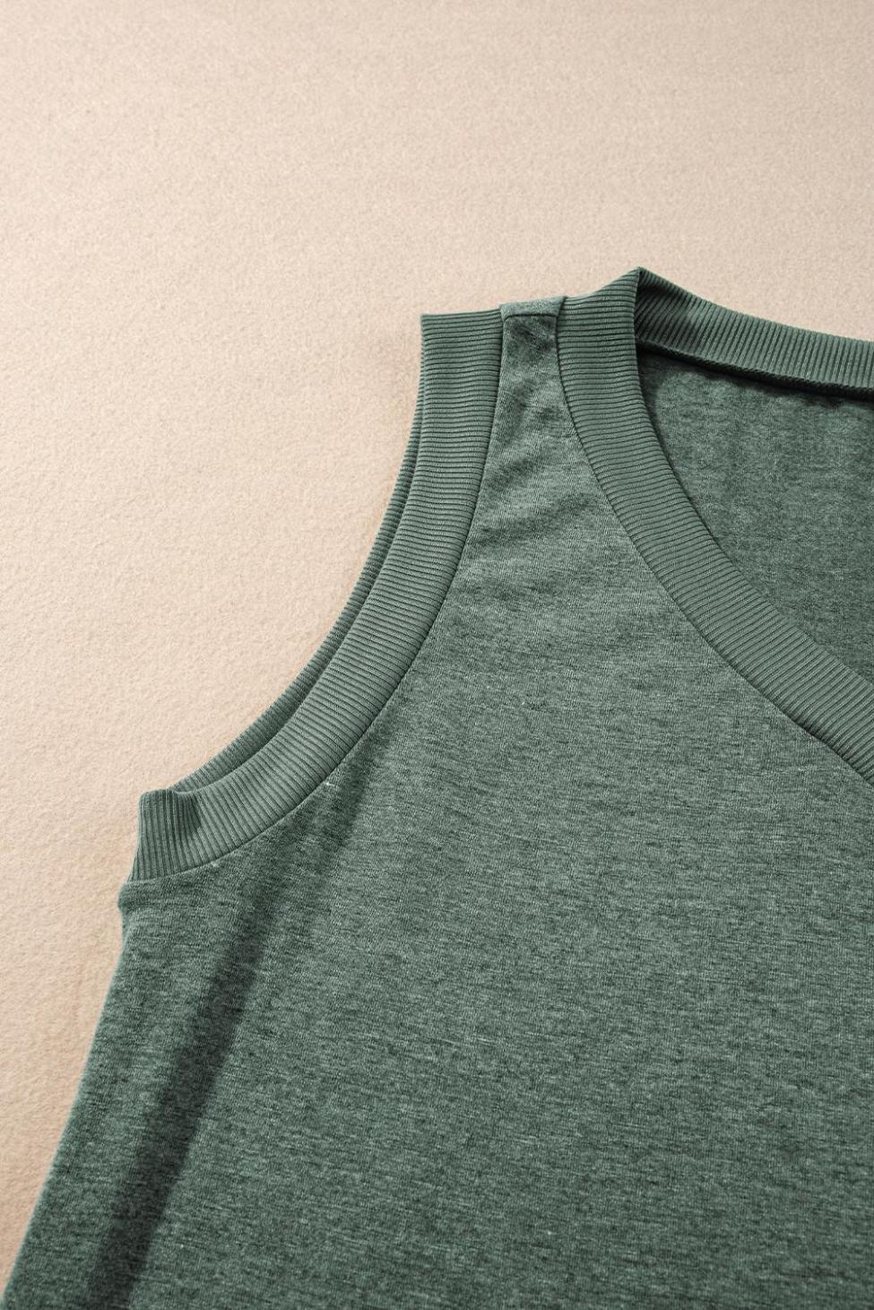 Sleeveless Tops | Mist Green Contrast Trim V-Neck Loose Fit Tank Top - Women