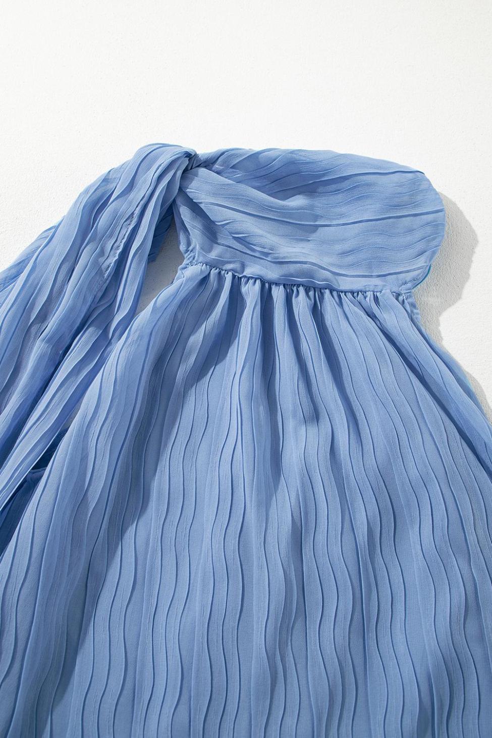 Sleeveless Tops | Myosotis Textured Pleated Tie Mock Neck Flowy Sleeveless Top - Women