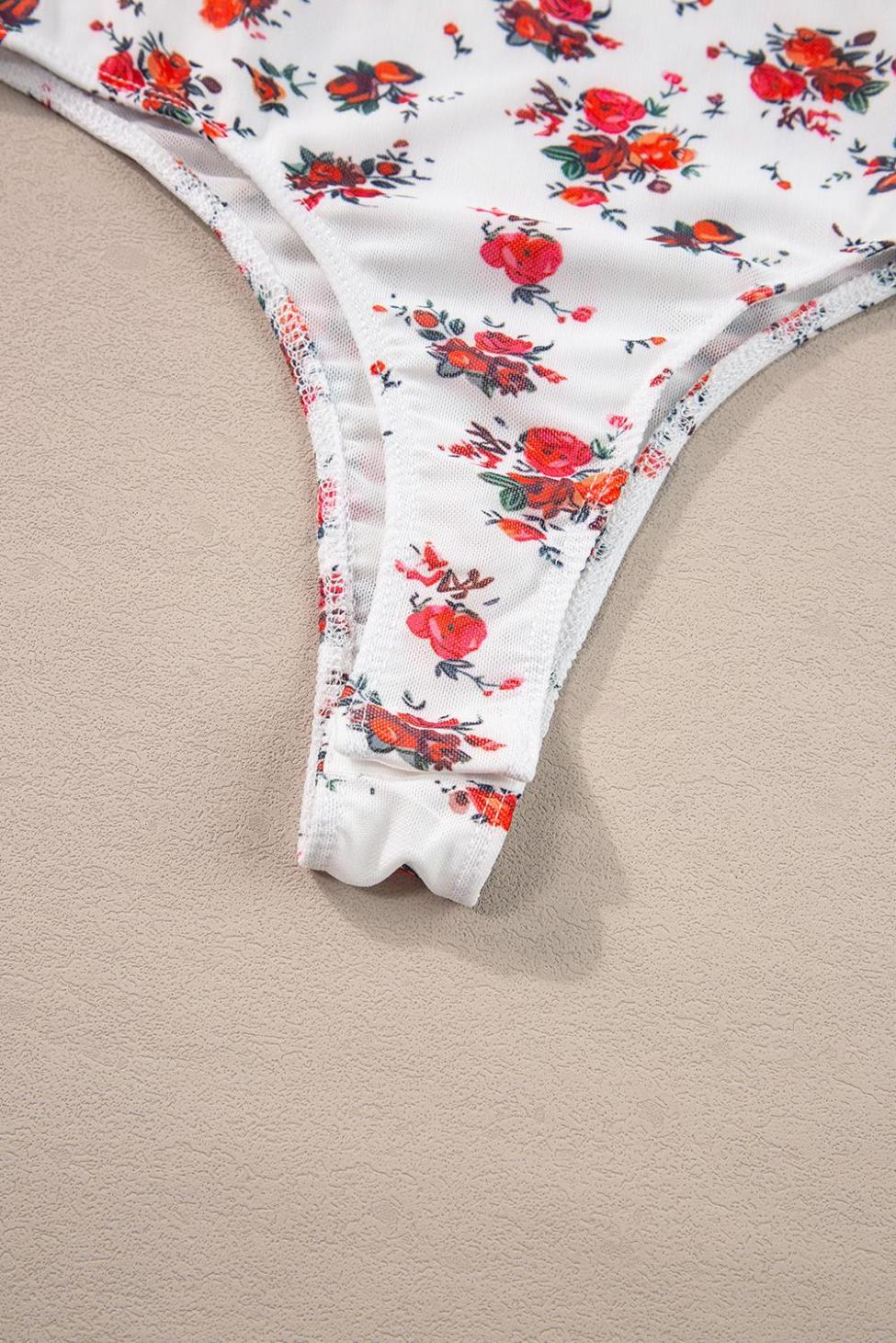 Bodysuits | White Floral V Cut Frilled Trim Spaghetti Straps Bodysuit - Women